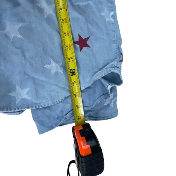 Bill Blass Women's Blue Denim Shirt L Red White Star Print Casual Streetwear - Picture 7 of 8